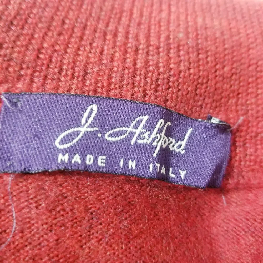 J. Ashford Extra Fine Merino Wool Pullover Red Sweater Made in Italy